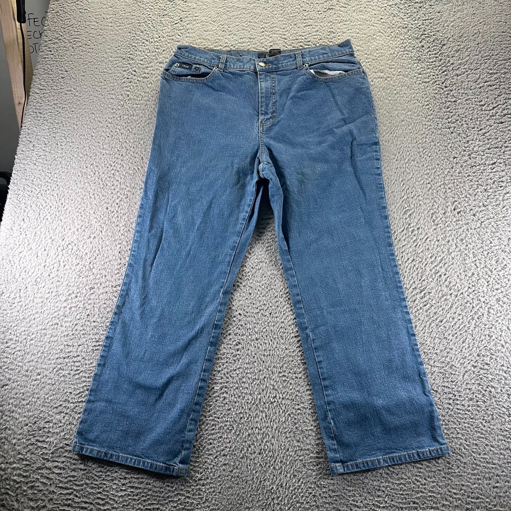 Izod Jeans Womens 14P Blue Cotton Denim Straight Baggy Workwear Utility Stretch